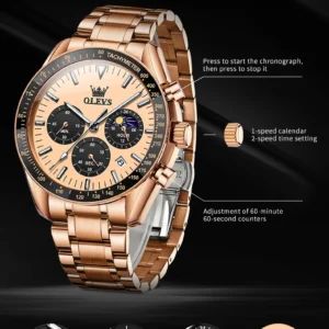 Rose gold multi-function watch
