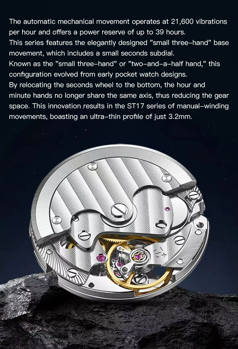 new luxury specht & söhne 1921 classic vintage men's automatic mechanical watch sapphire crystal genuine leather waterproof Mechanical watch movement detail.