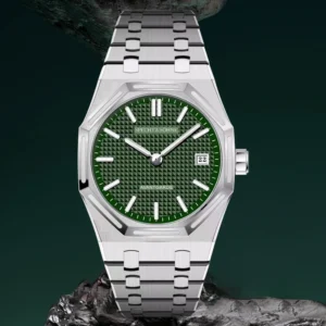 Green dial stainless steel watch