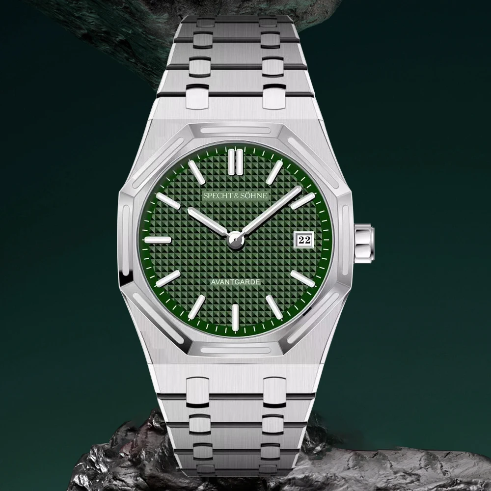 dropshipping 2025 best selling specht & söhne salmon men's quartz sports watch 50m waterproof ultrathin wristwatch for men Green dial stainless steel watch