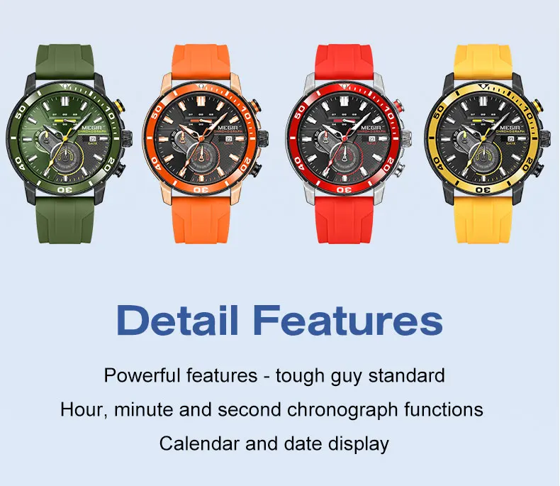 megir orange sport watch for men fashion waterproof silicone strap chronograph quartz wristwatch with auto date luminous hands Four colorful sport watches