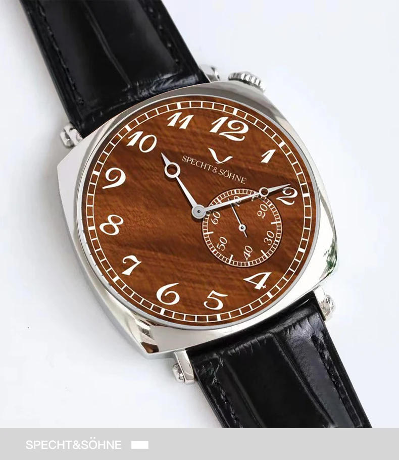 new luxury specht & söhne 1921 classic vintage men's automatic mechanical watch sapphire crystal genuine leather waterproof Brown wooden dial watch