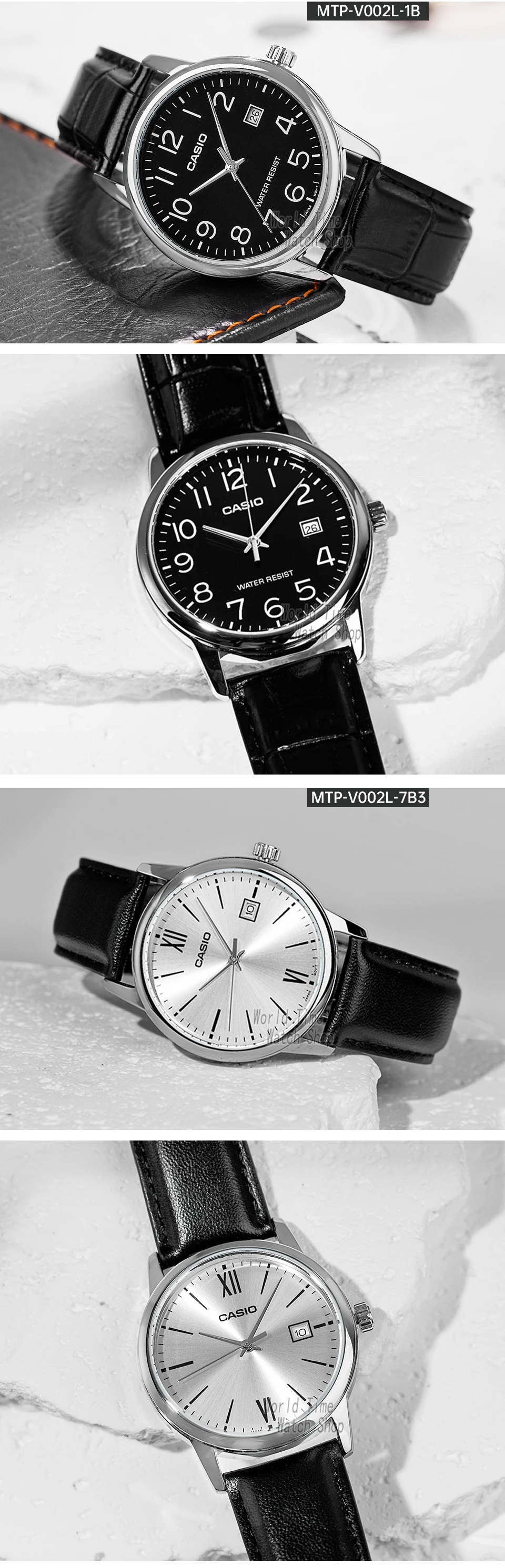 casio watch for men business casual style mtp v002l series simple relogio waterproof watch Black leather strap analog watch