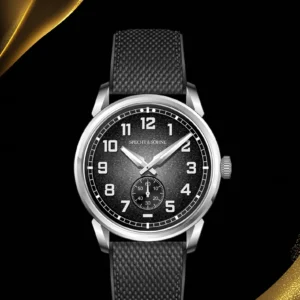 Luxury watch with black strap