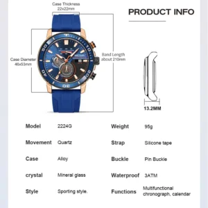 Blue sports watch product info