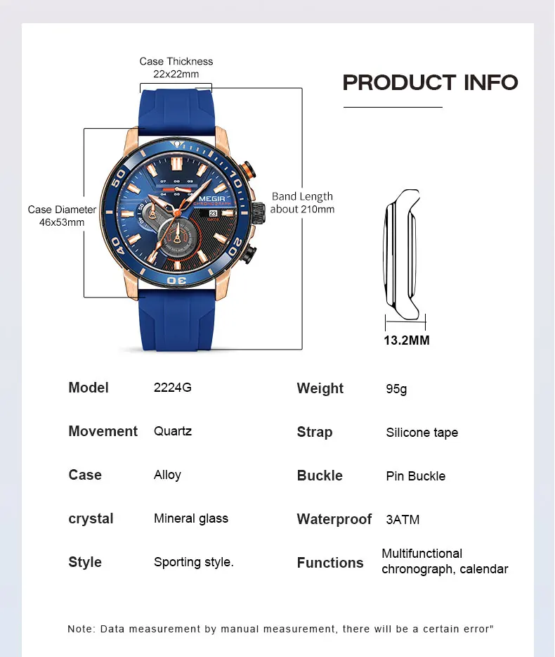 megir orange sport watch for men fashion waterproof silicone strap chronograph quartz wristwatch with auto date luminous hands Blue sports watch product info
