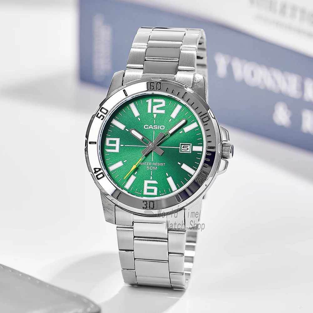 casio watch for men top brand luxury set waterproof quartz watch simple atmosphere reloj mujer mtp vd01d 3b Green faced steel watch