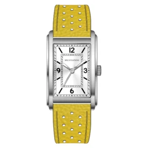 Rectangular watch with yellow band