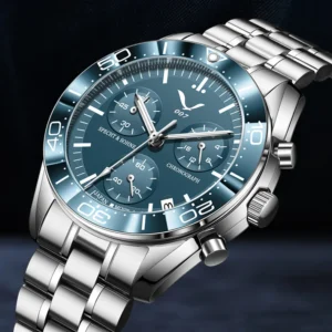 Men's chronograph watch with blue face