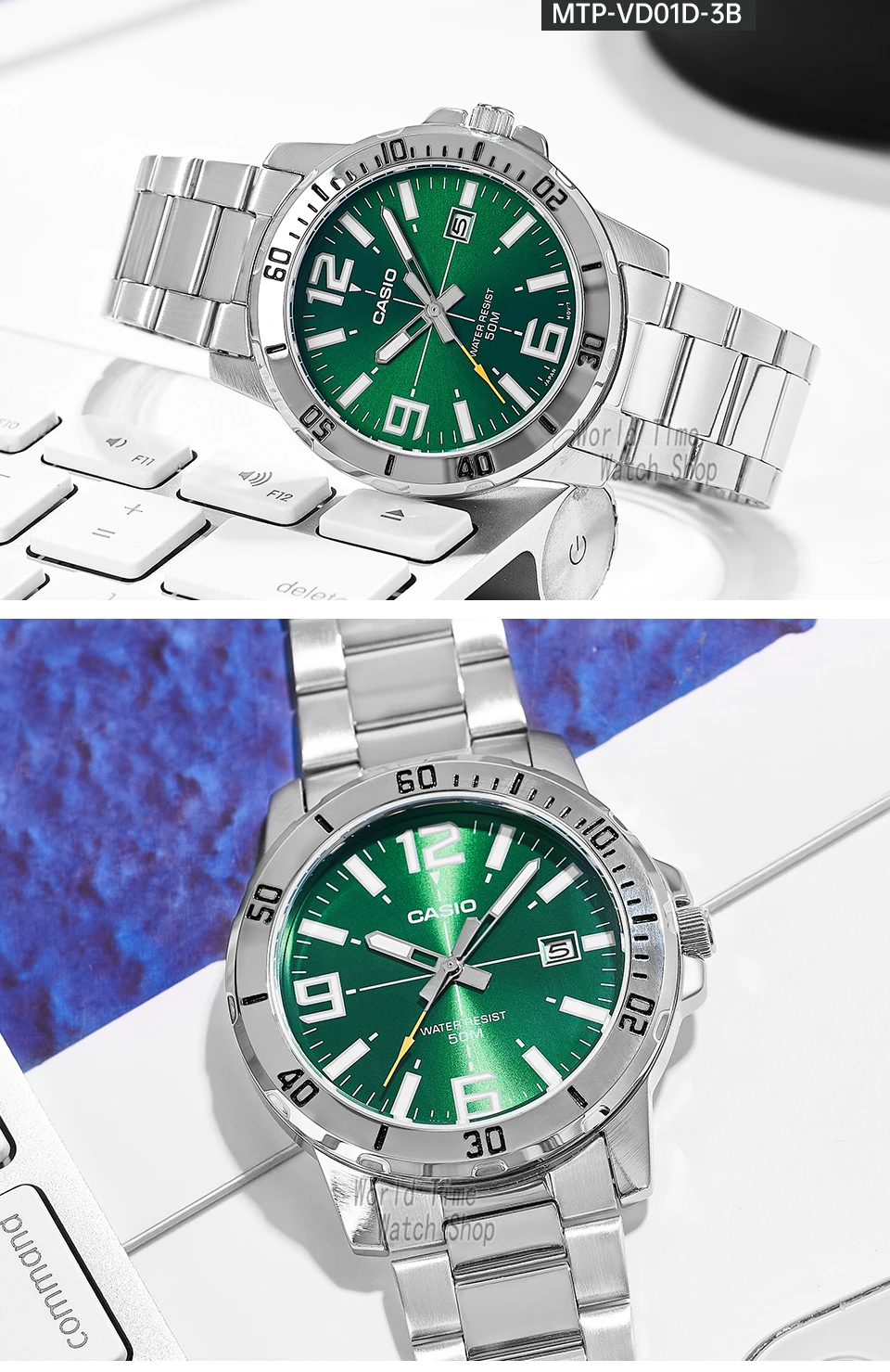 casio watch for men top brand luxury set waterproof quartz watch simple atmosphere reloj mujer mtp vd01d 3b Green dial steel watch.