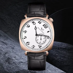Luxury watch with leather strap.