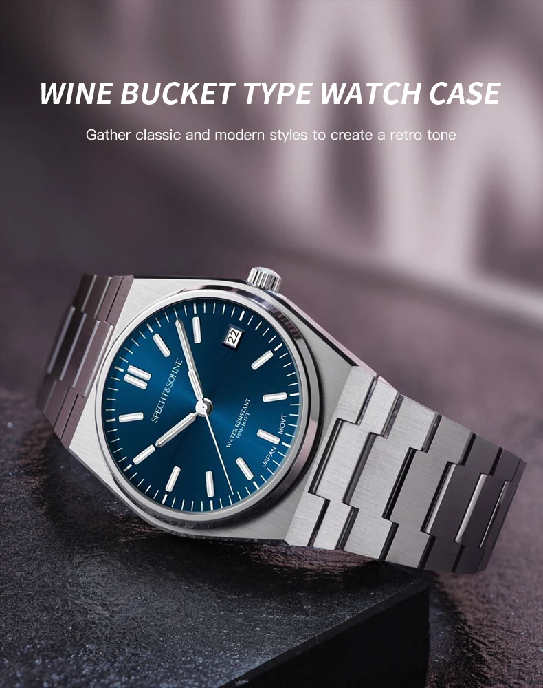 2025 new high quality specht&sohne 37mm men's watches quartz movt pvd gold sapphire stainless steel classic watch 50m waterproof Blue dial wine bucket watch
