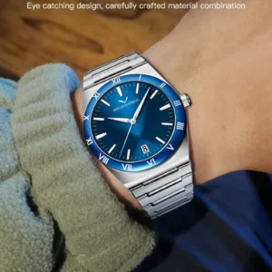 Blue faced wrist watch