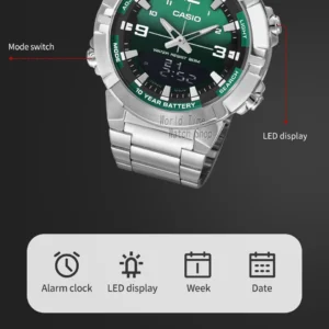 Silver watch with green dial