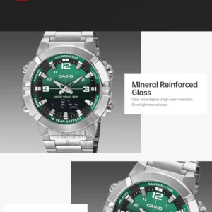 Green dial analog-digital watch
