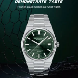 Green checkered dial mechanical watch