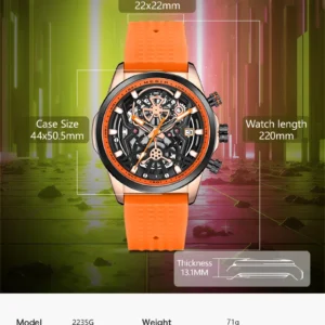 Orange mechanical watch details