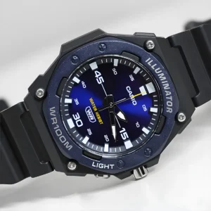 Blue analog watch with black strap