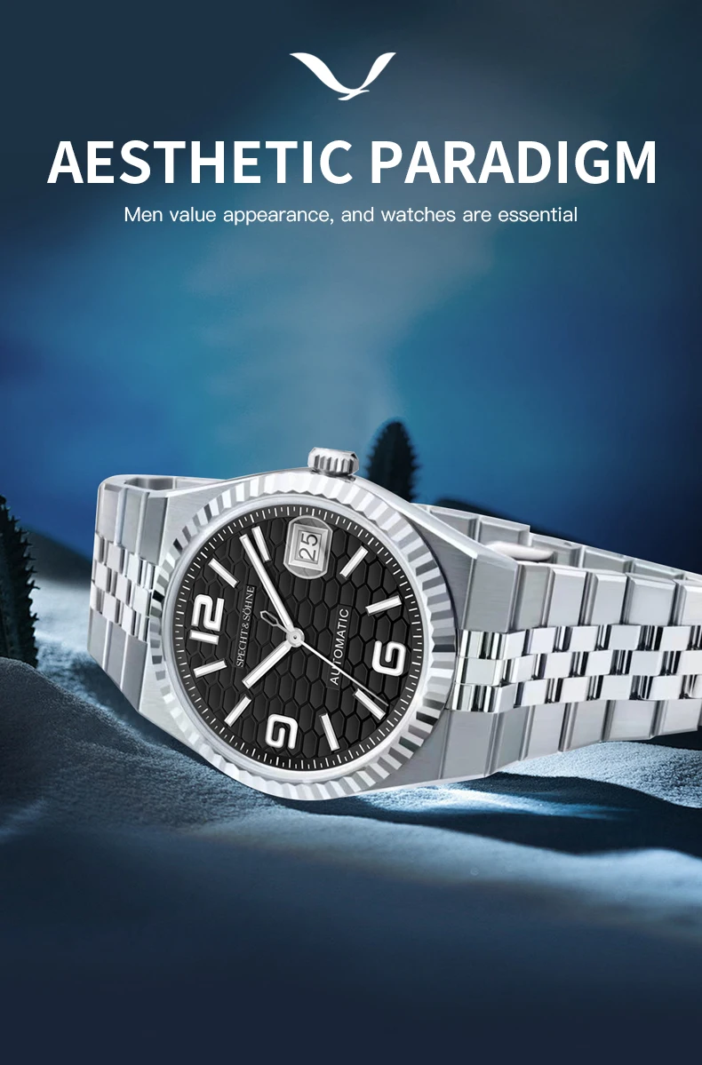 specht & söhne new mens watches miyota 8215 automatic mechanical wristwatches stainless steel watch relogio masculino 37mm Silver automatic watch dial