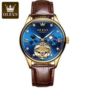 Gold automatic watch, blue face