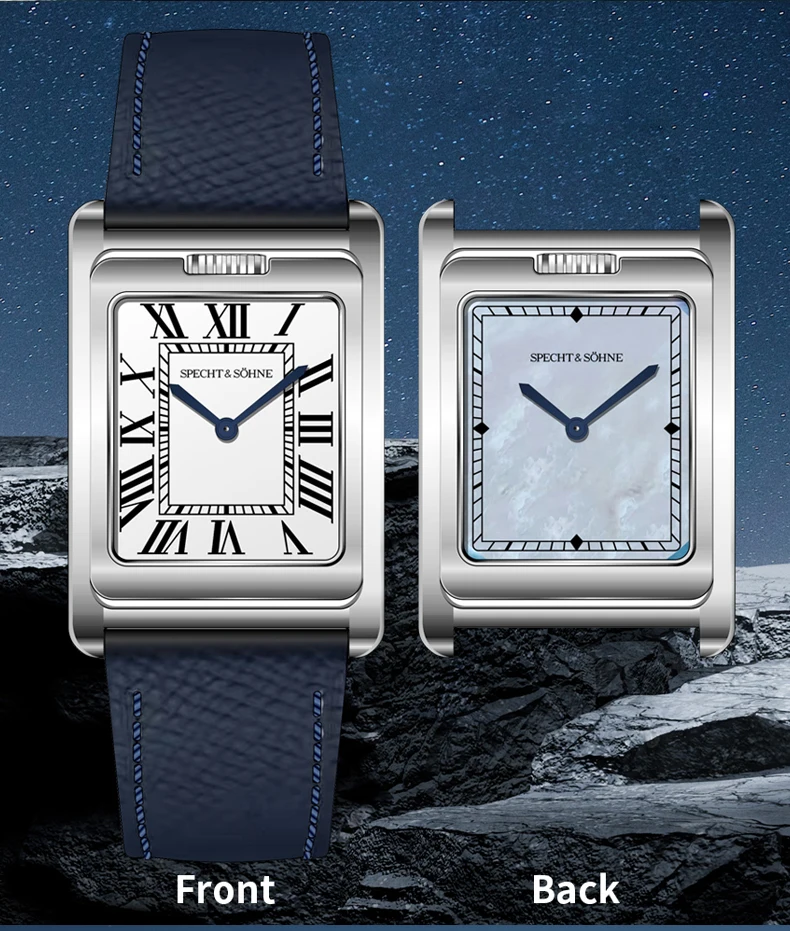 new luxury specht & söhne men's watch shell dial double face quartz watch 316l stainless steel wristwatch for men 50m waterproof Rectangular watches with Roman numerals.