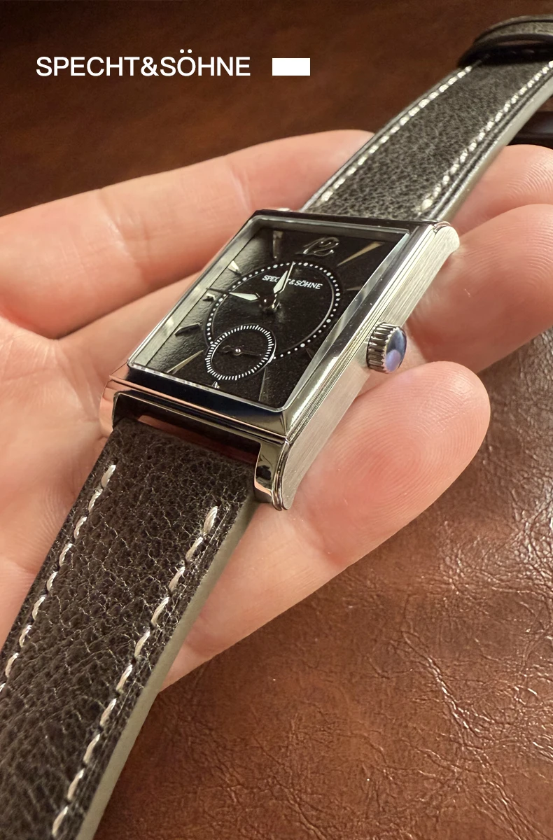 2025 new fashion specht & söhne square watch men's watches ultrathin japan movt casual men watch black color reloj hombre 26mm Rectangular watch with leather strap
