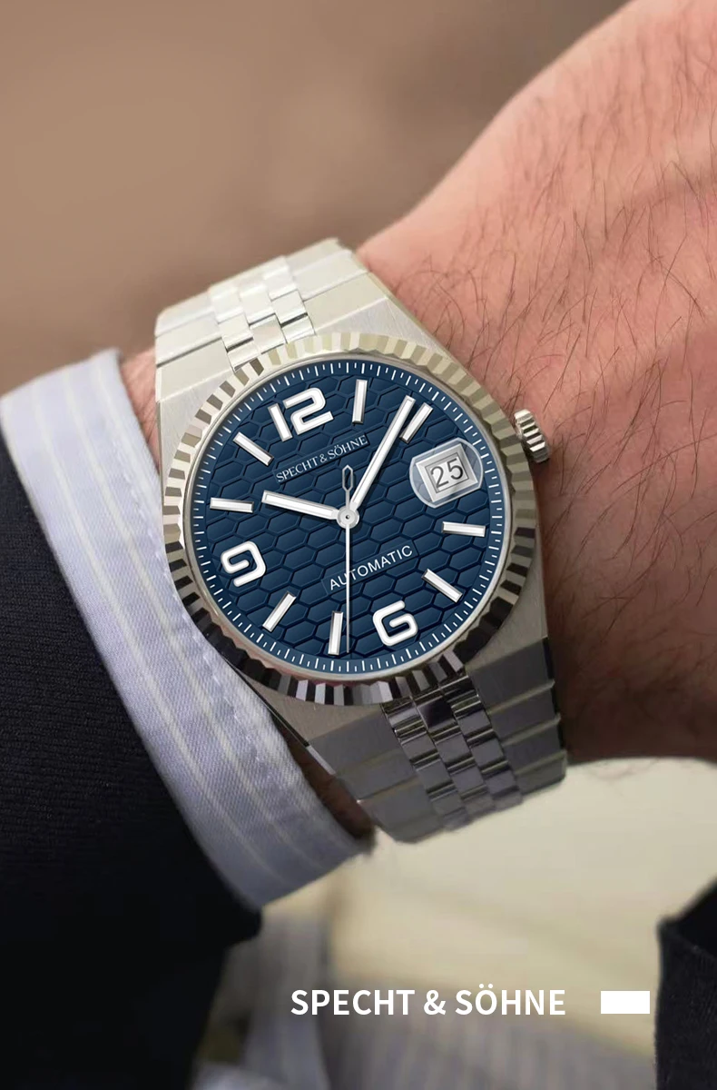 specht & söhne new mens watches miyota 8215 automatic mechanical wristwatches stainless steel watch relogio masculino 37mm Blue dial automatic watch on wrist