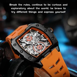 Orange and black mechanical watch