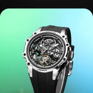 Skeleton watch with black strap
