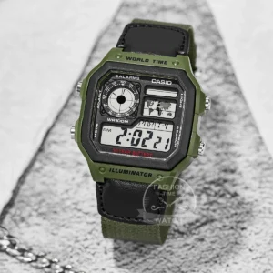 Green world time digital watch