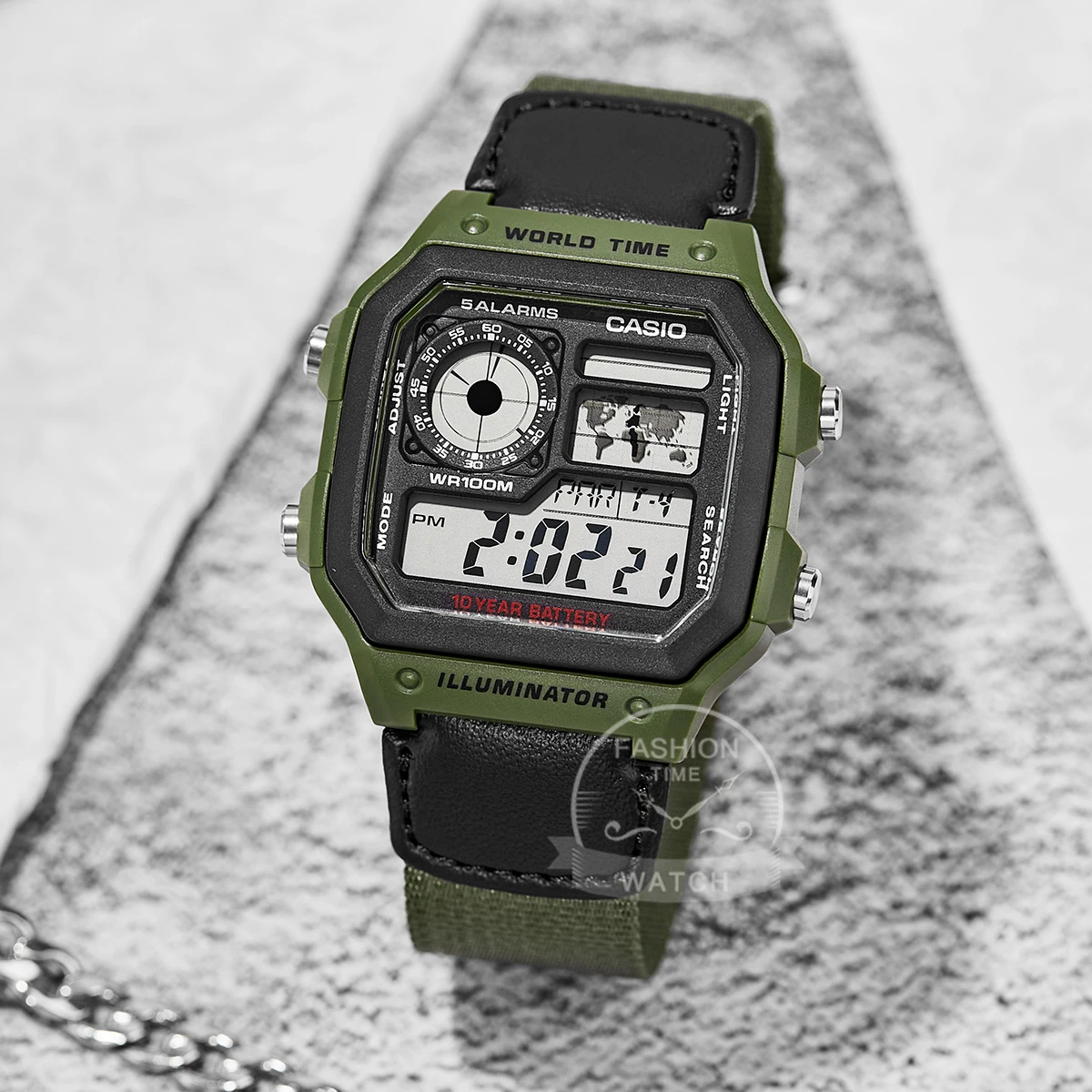 casio men's retro digital watch multifunctional classic style timepiece ae 1200whb 3b ae 1200whb 3b Green world time digital watch