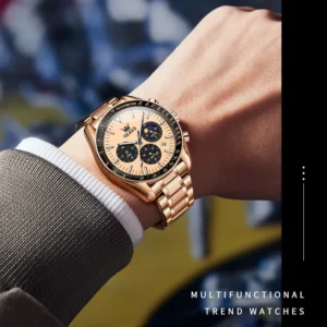 Rose gold multifunctional watch.