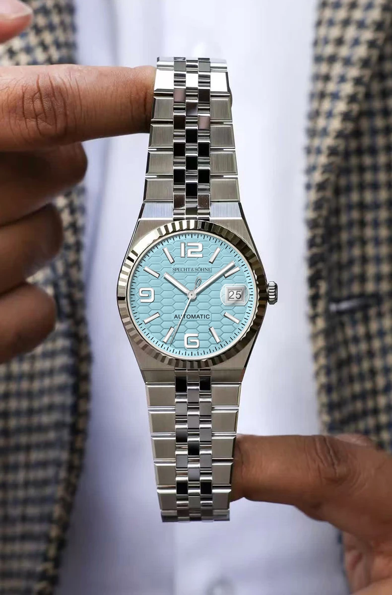 specht & söhne new mens watches miyota 8215 automatic mechanical wristwatches stainless steel watch relogio masculino 37mm Light blue automatic watch
