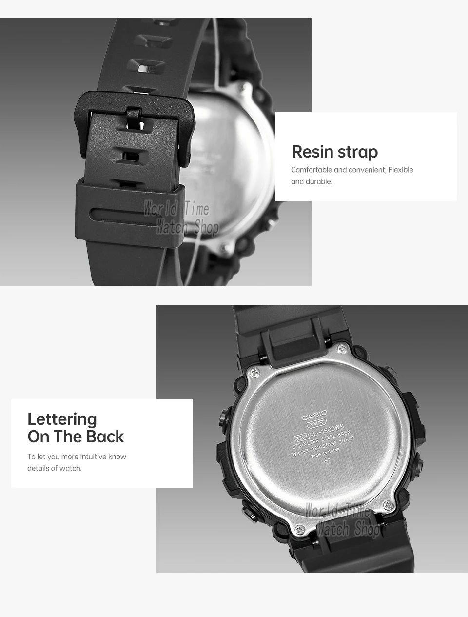 casio watch for men vintage square relogio masculino 2026 new model ae 1500whc series Black watch resin strap details