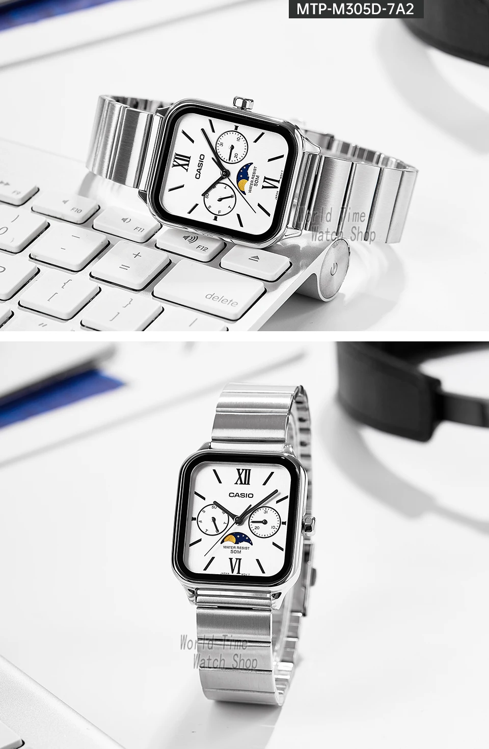 casio wrist watch for men fashion top luxury set quartz waterproof limited edition model new style moonphase square watchs Square silver watch with white dial