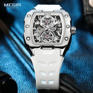 White skeleton automatic watch