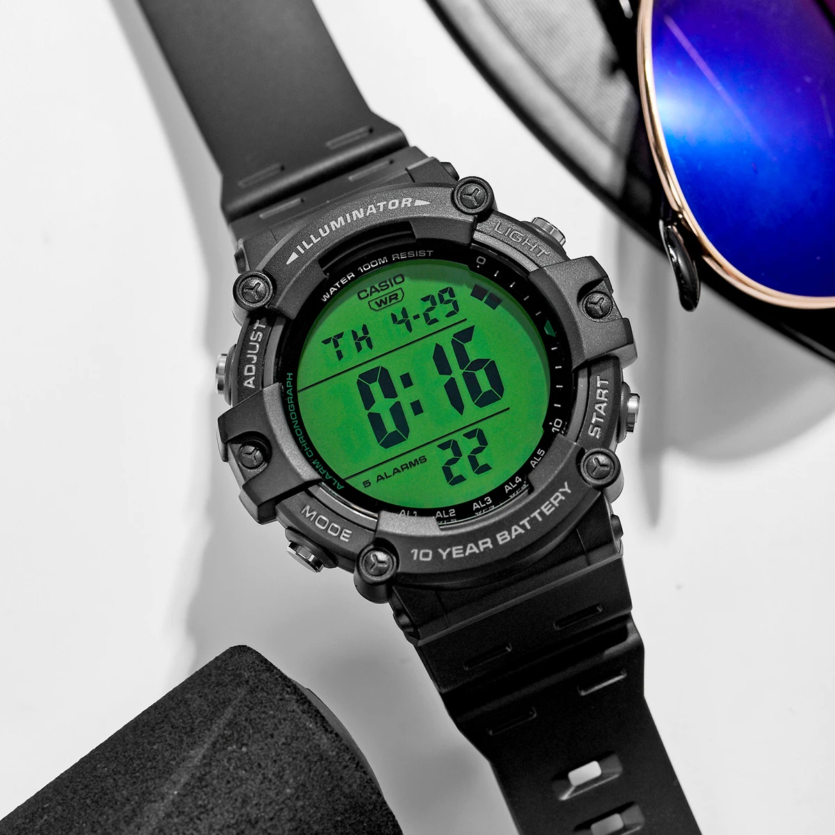 casio watch for men vintage square relogio masculino 2026 new model ae 1500whc series Black digital watch with green display