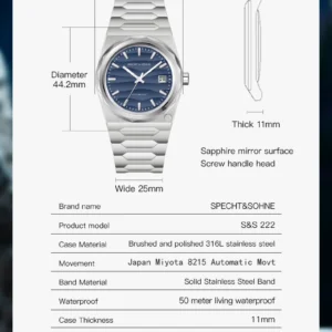 Watch dimensions and specifications table