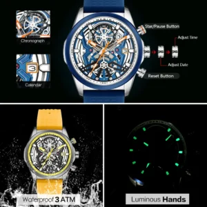 Skeleton watch with luminous hands