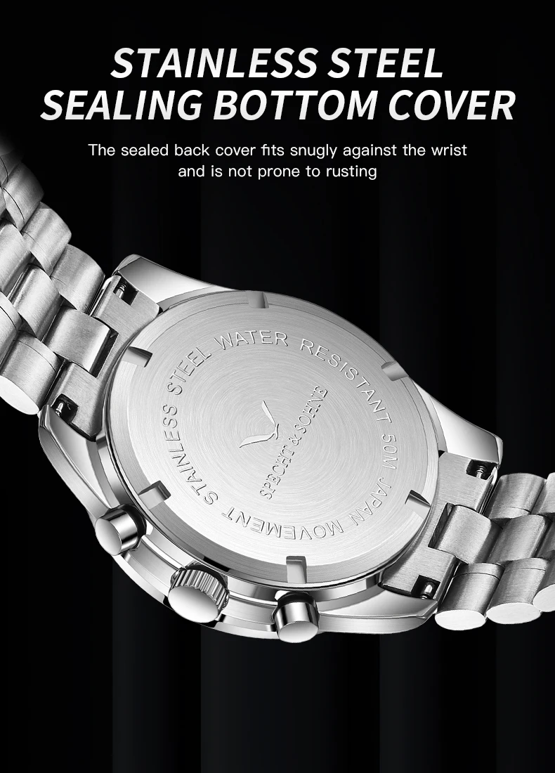 new 007 specht&sohne sports watches for men top brand luxury steel wrist watch fashion japan vk68 chronograph relogio masculino Stainless steel watch bottom cover
