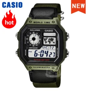 Green digital world time watch