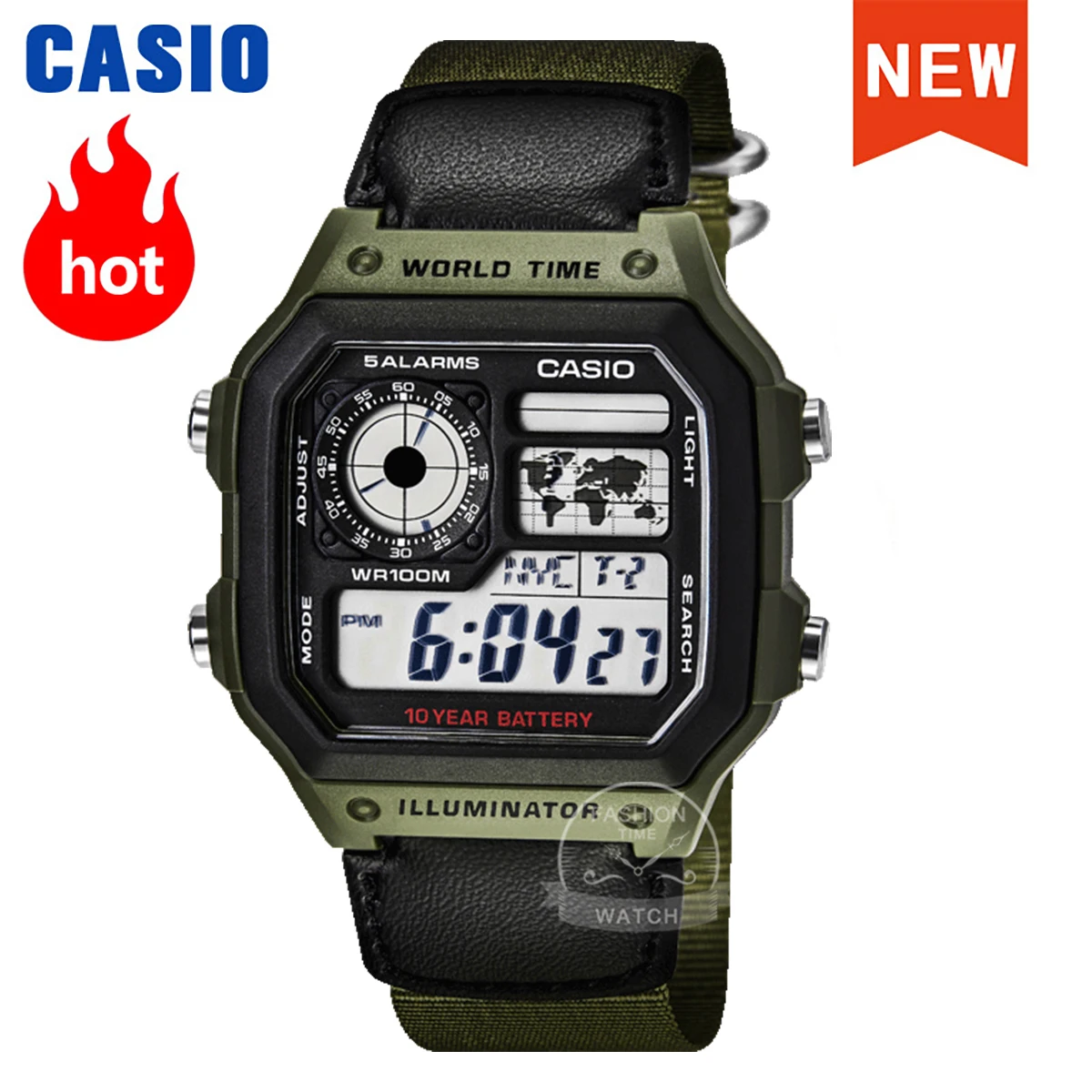 casio men's retro digital watch multifunctional classic style timepiece ae 1200whb 3b ae 1200whb 3b Green digital world time watch