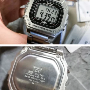 Digital watch with metal band