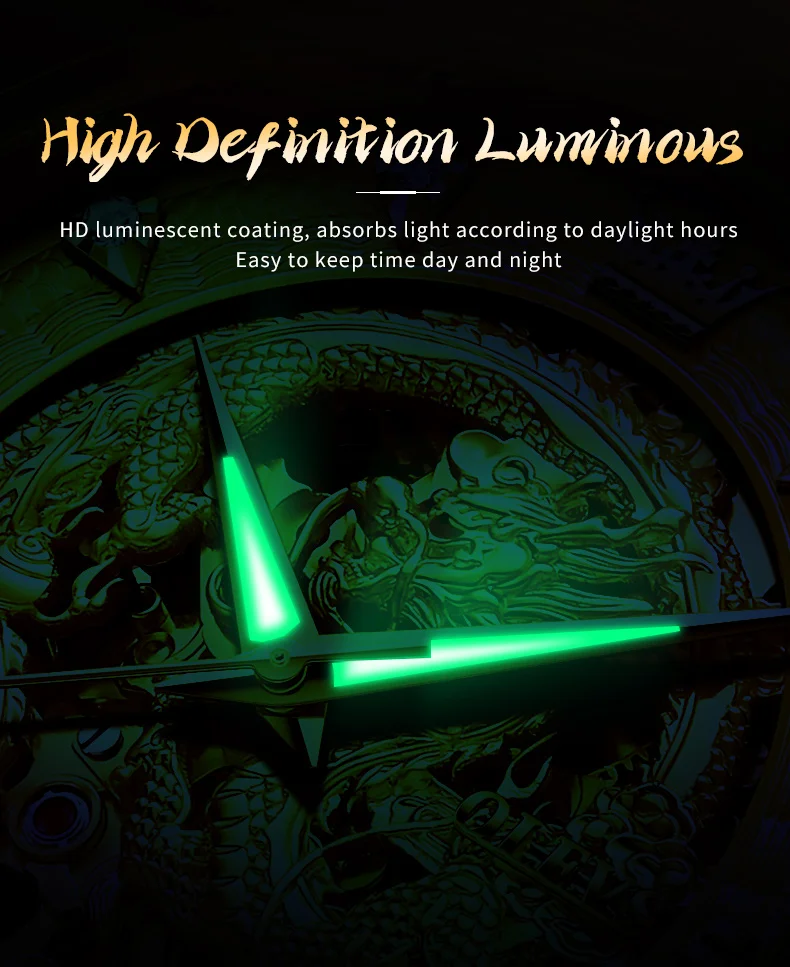 olevs gold steel dragon dial automatic watch men full steel waterproof miyota mechanical mens watches top brand luxury relogio Luminous watch dial close-up