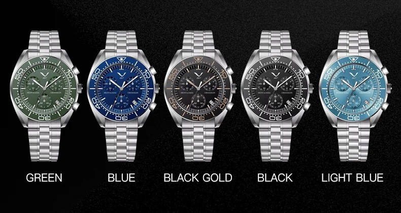new 007 specht&sohne sports watches for men top brand luxury steel wrist watch fashion japan vk68 chronograph relogio masculino Five watch colors displayed