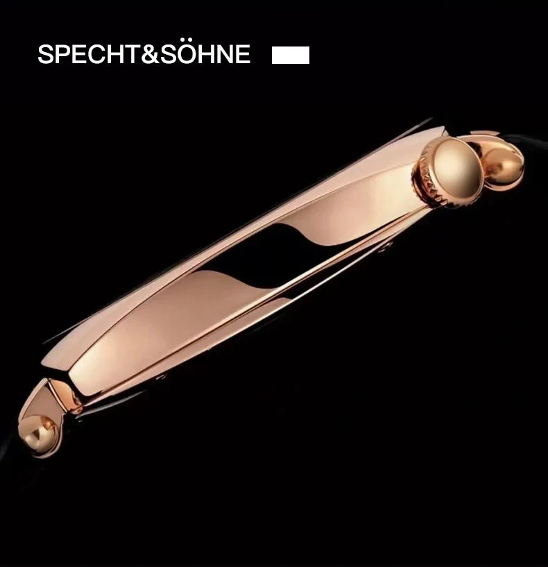 new luxury specht & söhne 1921 classic vintage men's automatic mechanical watch sapphire crystal genuine leather waterproof Rose gold watch detail