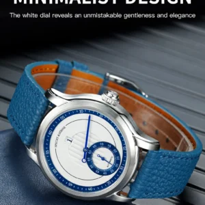 Blue minimalist leather strap watch