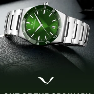 Green dial stainless steel watch