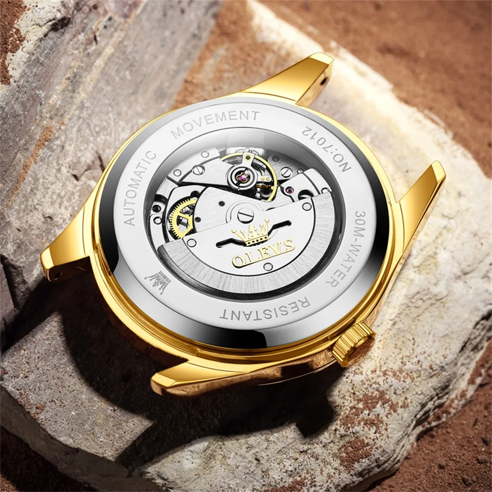 olevs new diamond business men watch top brand luxury watch waterproof date stainless steel automatic mechanical wristwatch Golden automatic watch movement