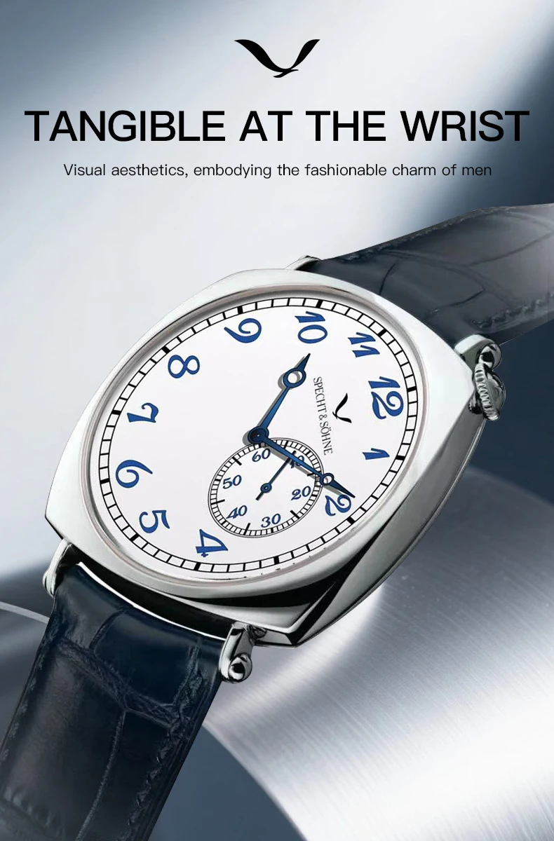 new luxury specht & söhne 1921 classic vintage men's automatic mechanical watch sapphire crystal genuine leather waterproof Men's watch with leather strap.